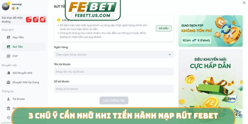 3 chú ý cần nhớ khi tiến hành nạp rút Febet